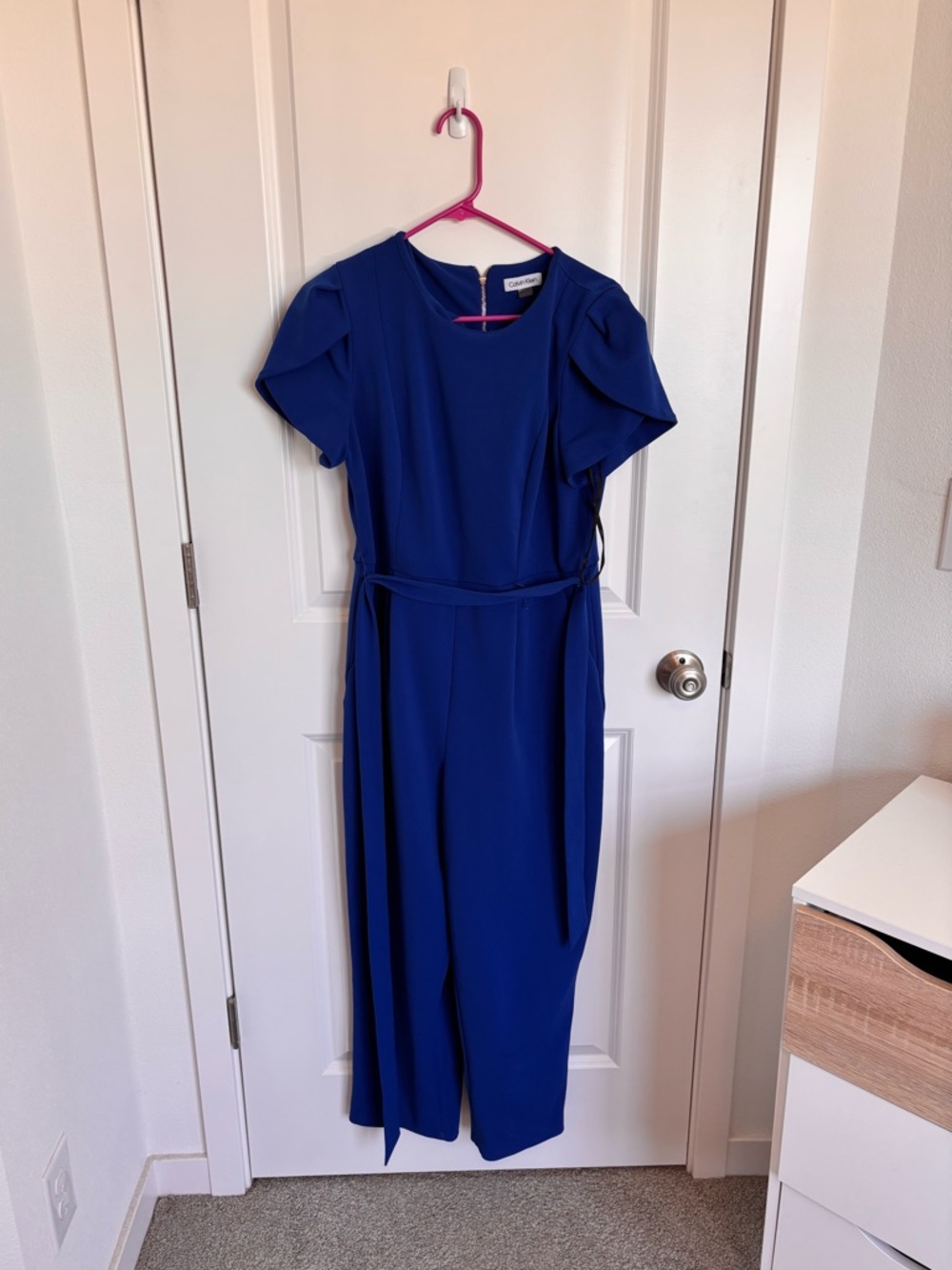 Calvin Klein Belted Tulip-Sleeve Jumpsuit Blue - Picture 2 of 5